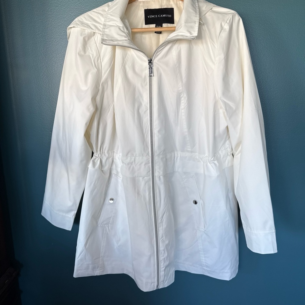 Vince Camuto White Lightweight Zip Front Jacket Women’s XL Water Wind Resistant